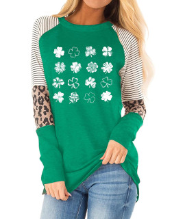 Womens St Patricks Day T Shirt green clover Long Sleeve Shirt Leopard Shamrock T-Shirt Lucky graphic Tee Tops (green2, XX-Large)