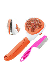 cat Brush for Shedding and grooming, Pet Self cleaning Slicker Brush with cat Hair comb(Orange)