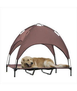 Hooyeatlin Large Elevated Dog Bed with Canopy - Upgraded 48IN Outdoor Raised Dog Cot Bed with Removable Shade Tent Brown (L Size)