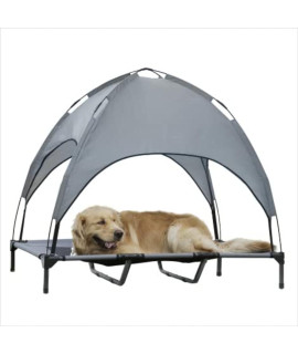 Hooyeatlin Large Elevated Dog Bed with Canopy - Upgraded 48IN Outdoor Raised Dog Cot Bed with Removable Shade Tent Gray (L Size)