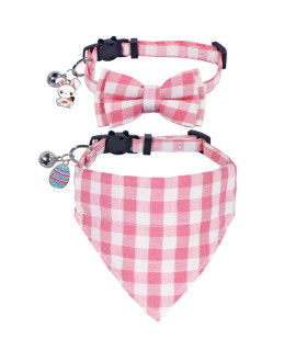 STMK 2 Pack Easter Cat Collar Bandana with Bell, Breakaway Easter Cat Bandana Collars with Bell Charm for Easter Holiday Cats Kittens Costumes (Easter Bow Tie Collar & Bandana Collar)