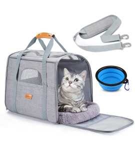 Morpilot cat carrier Dog carrier Travel Bag Airline Approved Portable Pet carrier for Small Medium Puppy with Adjustable Shoulder StrapRemovable MatBowl (Max cat 173x122x134inches Light gray)