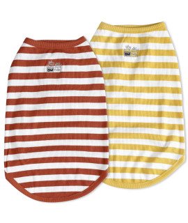 CtilFelix Dog Shirt Striped Dog Clothes Stretchy Vests Soft Cotton for Small Medium Large Dogs Boy Girl Puppy Clothes Lightweight Cat Outfit Kitten Tank Top Apparel T-Shirts Pack-2 Yellow & Rust XS