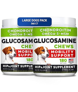 Glucosamine for Large Dogs - Joint Supplement Large Breed w/Omega-3 Fish Oil - Chondroitin, MSM - Advanced Mobility Chews - Joint Pain Relief - Hip & Joint Care - Chicken Flavor - 360Ct - Made in USA