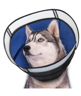 INKZOO Dog Cone Collar for After Surgery, Soft Pet Recovery Collar for Dogs and Cats, Adjustable Cone Collar Protective Collar for Large Medium Small Dogs Wound Healing (Black & Blue, X-Large)