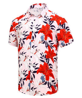 Simmashah Mens Hawaiian Shirt, Short Sleeves Button Down Beach clothing, Unisex Summer Flamingos casual Aloha Floral Shirts Flower Pink 3XL