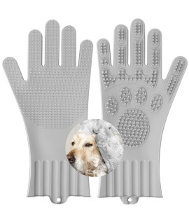 VavoPaw Pet Bath Massage Gloves, Dog Pet Grooming Bathing Shampoo Gloves with High Density Teeth, Heat Resistant Silicone Pet Hair Remover Brush for Cats Dogs Rabbits, Gray