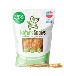 Nature Gnaws USA Turkey Tendons for Dogs - Premium Natural Chew Treats - Delicious Reward Snack for Small Medium & Large Dogs - Made in The USA 4 oz Bag