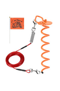 VavoPaw Spiral Dog Tie Out Stakes cable, 33FT Pet Dog chains Stake for Dog Outside, 360A Swivel Hook Dog Tie Out Stake Spiral ground Anchor for Yard garden, Outdooor, Picnic, camping, Park, Red+Orange
