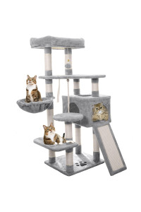 NEGTTE Cat Tree Cat Tower for Indoor Cats, 50inches Multi-Level Cat Condo with Sisal Scratching Posts, Perch &Basket for Cats Kitten Play House (Light Grey)