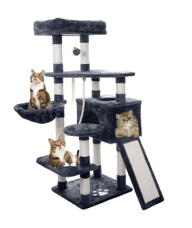 NEGTTE Cat Tree Cat Tower for Indoor Cats, 50inches Multi-Level Cat Condo with Sisal Scratching Posts,Perch&Basket for Cats Kittens Play House (Dark Grey)