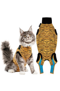 Suitical Recovery Suit for Cats - Tiger Print. Post Operative cat Cone Alternative. (Small, Tiger Print)
