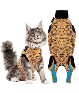 Cat Recovery Suit - Cat Recovery Suit for Spay, Neuter, Suture, Incision, & Skin Conditions - Breathable Fabric with Back Opening - XS Cat Suit by Suitical, Tiger Print