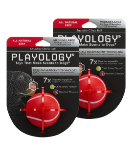 Playology Dog Balls for Medium and Large Dog Breeds (10lbs & Up) 2-Pack - Dog Ball for Aggressive Chewers - Squeaky Toy, Engaging All-Natural Beef Scented - Non-Toxic Rubber Dog Ball Toys