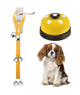 JIMEJV 2 Pack Dog Doorbells, Pet Training Bells for Go Outside Potty Training and Communication Device Large Loud Dog Bell Cat Puppy Interactive Toys Adjustable Strap Door Bell (Yellow)