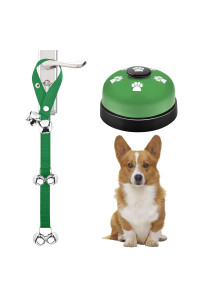 JIMEJV 2 Pack Dog Doorbells, Pet Training Bells for Go Outside Potty Training and Communication Device Large Loud Dog Bell Cat Puppy Interactive Toys Adjustable Strap Door Bell (Green)