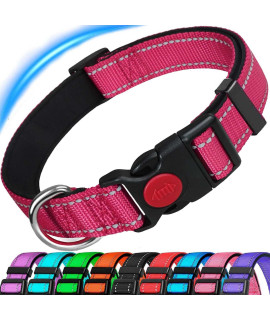 ATETEO Dog collar, Reflective Adjustable Basic Dog collar with Soft Neoprene Padding, Durable Nylon Pet collars for Puppy Small Medium Large Dogs, Hot Pink, M: 13-197 inch