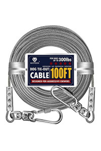 Extra Strong 100ft Tie Out Cable for Large Dogs up to 300 lbs,1000+Pound Break Strength Tieout Tether Trolley Training Lead,Dog Run Cable for Yard Garden Park Camping Outside (Silver/100ft)
