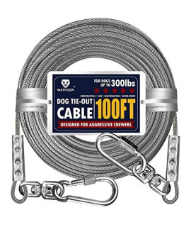 Extra Strong 100ft Tie Out Cable for Large Dogs up to 300 lbs,1000+Pound Break Strength Tieout Tether Trolley Training Lead,Dog Run Cable for Yard Garden Park Camping Outside (Silver/100ft)