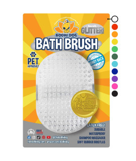 Bodhi Dog Shampoo Brush Pet Shower & Bath Supplies for Cats & Dogs Dog Bath Brush for Dog Grooming Dog Scrubber for Bath Professional Quality Dog Wash Brush (One Pack, Clear Silver Glitter)
