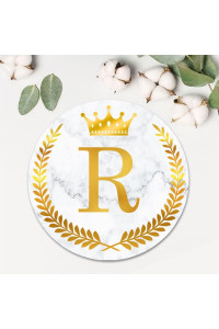 100pcs Labels Stickers,gold crown Wreath Monogram Letter Initial R Labels Stickers for Jar Water Bottles Laptop Envelope Seals Decoration Wedding Birthday Party Favors gifts 15 Inch