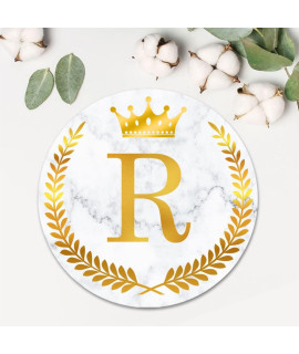 100pcs Labels Stickers,gold crown Wreath Monogram Letter Initial R Labels Stickers for Jar Water Bottles Laptop Envelope Seals Decoration Wedding Birthday Party Favors gifts 15 Inch