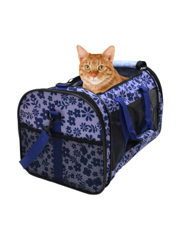 GOOPAWS Soft-Sided Kennel Pet Carrier for Small Dogs, Cats, Puppy, Airline Approved Cat Carriers Dog Carrier Collapsible, Travel Handbag & Car Seat (Large: 19 x 11 x 11, Floral Print Blue)