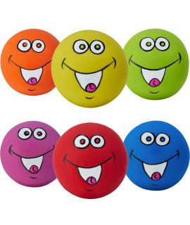 Coricorsu Squeaky Dog Toys Chewing Durable Teething Latex Rubber Soft Interactive Fetch Play Dog Balls with Funny Smile Face for Puppy Small Medium Pet Dog (6PCS)