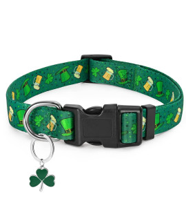 Blahhey M St. Patrick's Day Dog Collar for Small Medium Large Dogs, Adjustable Dog Collar with Plastic Buckle, Lucky Gift to The Irish with Clover Pendant(Clover, Green)