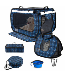 PORAYHUT Pop up Cat Cage 5pcs Set,Large Kennel Soft Crates with Portable Cat Carrier,Foldable Travel Little Box Cat Condo with Lock Zipper, Pet Mattress and 4 Stakes, Water Food Bowl and Carrybag.