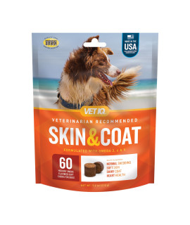 VetIQ Skin and Coat Supplement for Dogs, Helps Maintain Healthy Skin and Shiny Coat, Hickory Smoke Flavor Dog Chew, 60 Count