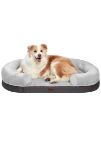 pettycare Orthopedic Dog Bed for Extra Large Dogs with Memory Foam, Waterproof Pet Bed Soft Sofa with Washable Removable Cover Anti-Slip Bottom, Extra Head and Neck Support Sleeper, 44 Grey
