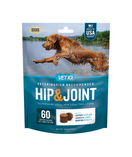 VetIQ Hip & Joint Supplement for Dogs, Anti Inflammatory Joint Support, Glucosamine, MSM, and Krill, Chicken Flavored Soft Chews, 60 Count