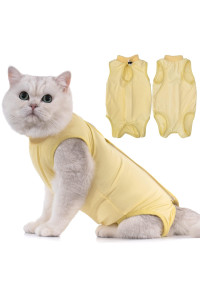 Avont Cat Recovery Suit - Kitten Onesie for Cats After Surgery, Cone of Shame Alternative Surgical Spay Suit for Female Cat, Post-Surgery or Skin Diseases Protection -Yellow(L)