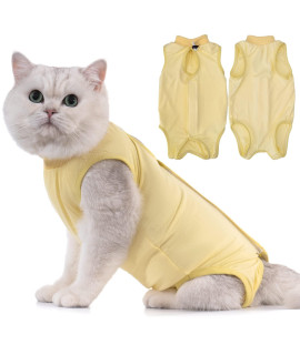 Avont Cat Recovery Suit - Kitten Onesie for Cats After Surgery, Cone of Shame Alternative Surgical Spay Suit for Female Cat, Post-Surgery or Skin Diseases Protection -Yellow(S)