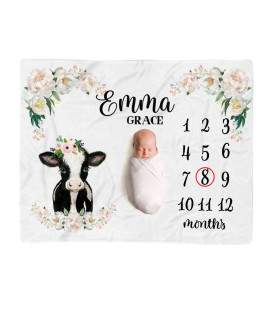Personalized cow Baby Blanket,Milestone Floral cow Blankets,cow Print Fleece Blanket,cow Blanket Baby,cow Print Baby Blanket,cow Baby Security Blanket,cow Throw Blanket,Baby Blanket cow,cows Blanket