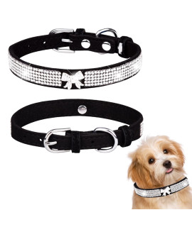 Bling Rhinestone Dog Cat Collar Adjustable Leather Dog Cat Rhinestone Collar for Small Medium Large Dogs(XXS 10-L 20) Black