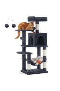 Feandrea Cat Tree, 44.1-Inch Cat Tower for Indoor Cats, Multi-Level Cat Condo with 4 Scratching Posts, 2 Perches, Hammock, Cave, Smoky Gray UPCT261G01