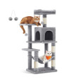 Feandrea Cat Tree, 44.1-Inch Cat Tower for Indoor Cats, Multi-Level Cat Condo with 4 Scratching Posts, 2 Perches, Hammock, Cave, Light Gray UPCT261W01
