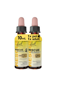 Pet & People Natural Stress Relief Bundle, Bach RESCUE Remedy Dropper [and] RESCUE Remedy Pet Dropper for Dogs, Cats & Other Pets - 2Pk, Homeopathic Flower Essence, Vegan, Sedative-Free, 10mL Ea
