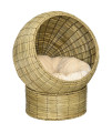 PawHut Handwoven Elevated Cat Bed with Soft Cushion & Cat Egg Chair Shape, Cat Basket Bed Kitty House with Stand, Raised Wicker Cat Bed for Indoor Cats, 23.5 H, Herbal Gray