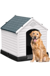 YITAHOME 41 Large Plastic Dog House Outdoor Indoor Doghouse Puppy Shelter Water Resistant Easy Assembly Sturdy Dog Kennel with Air Vents and Elevated Floor (41L*38W*39H, gray)