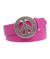 1 12 Snap On Belt With Round Perforated Floral Engraving Peace Sign Belt Buckle, Hot Pink xl- 3840