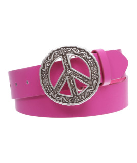 1 12 Snap On Belt With Round Perforated Floral Engraving Peace Sign Belt Buckle, Hot Pink xl- 3840