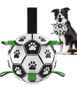 QDAN Dog Toys Soccer Ball with Straps, Puppy Birthday Gifts, Interactive for Tug of War, Durable Balls for Small & Medium Dogs(6 Inch)