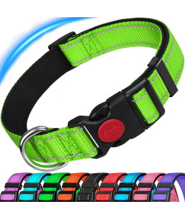 ATETEO Dog collar, Reflective Strong Dog collar, Adjustable Heavy Duty Dog collar with Metal Buckle for Small Dogs, Fluorescent green, S: 9-142 inch
