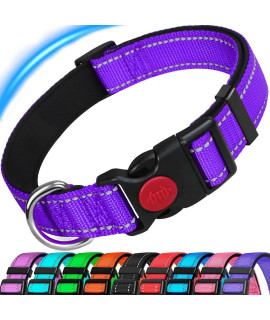 ATETEO Dog collar,Reflective Adjustable Basic Dog collar with Soft Neoprene Padding,Purple,Small Medium Large Dogs