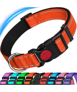 ATETEO Dog collar, Reflective Dog collar, Padded Breathable Soft Neoprene Nylon Pet collar Adjustable for Medium Dogs, Orange, M: 13-197 inch