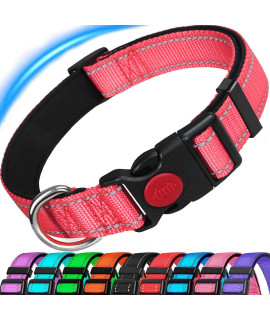 ATETEO Dog collar, Reflective Dog collar, Padded Breathable Soft Neoprene Nylon Pet collar Adjustable for Medium Dogs,Baby Pink,M: 13-197 inch