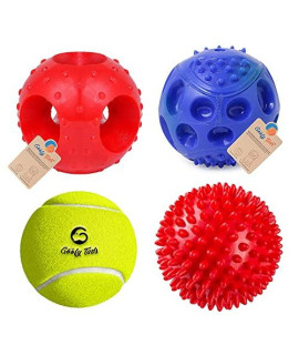 Goofy Tails Dog Ball Dog Toys Combo (4 Balls Combo)| Hole Dog Ball + Dog Spike Ball + Dog Tennis Ball + Hard Squeaky Rubber Ball for Dog| Toys for Dogs for All Breeds| Dog Toy Ball for Dogs